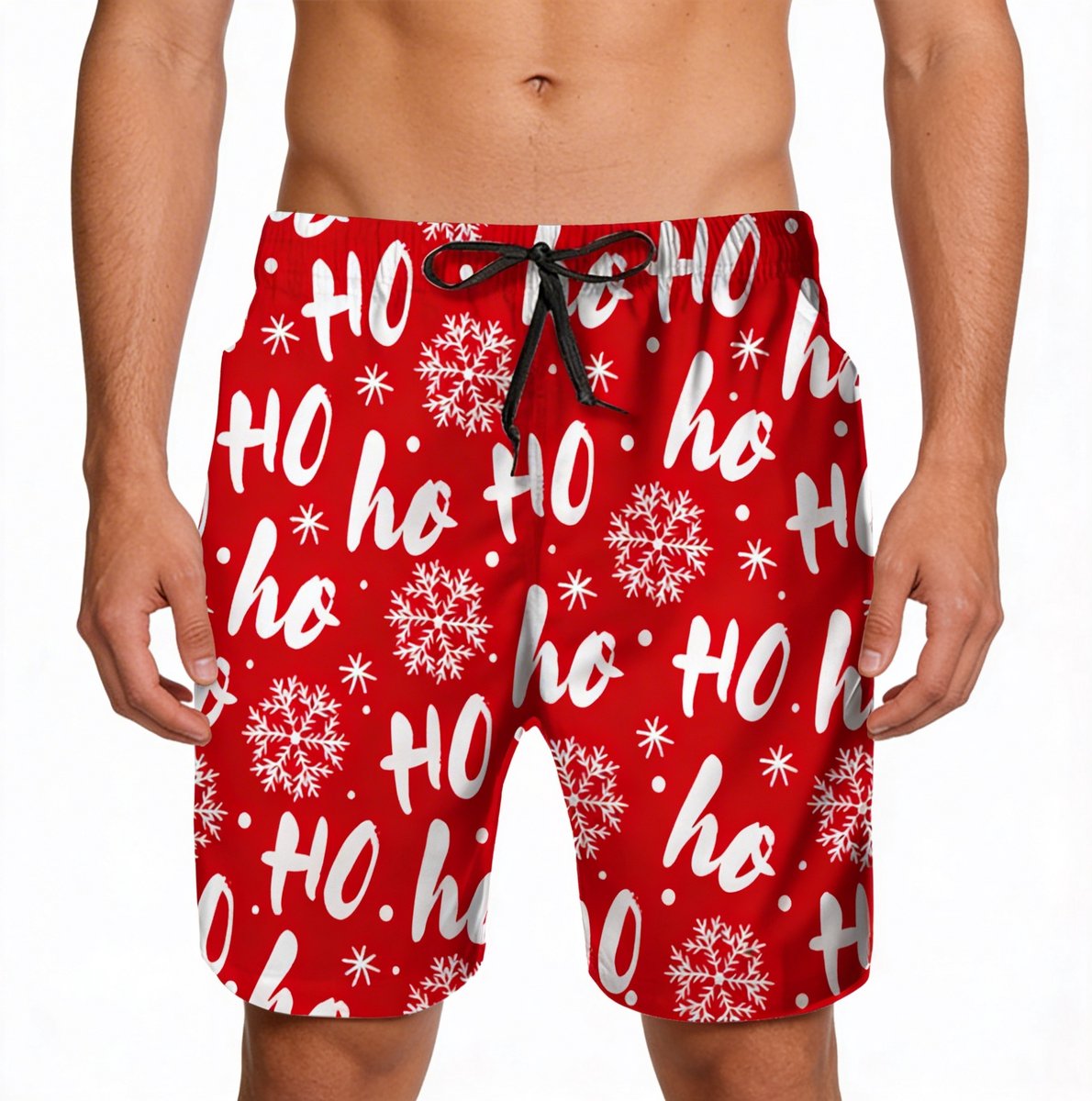 Kerst Zwembroek Ho Ho Ho - Prachtig ontwerp - Prachtige korte broek - Rood en Wit - Vakantie - Heren — afbeelding 2