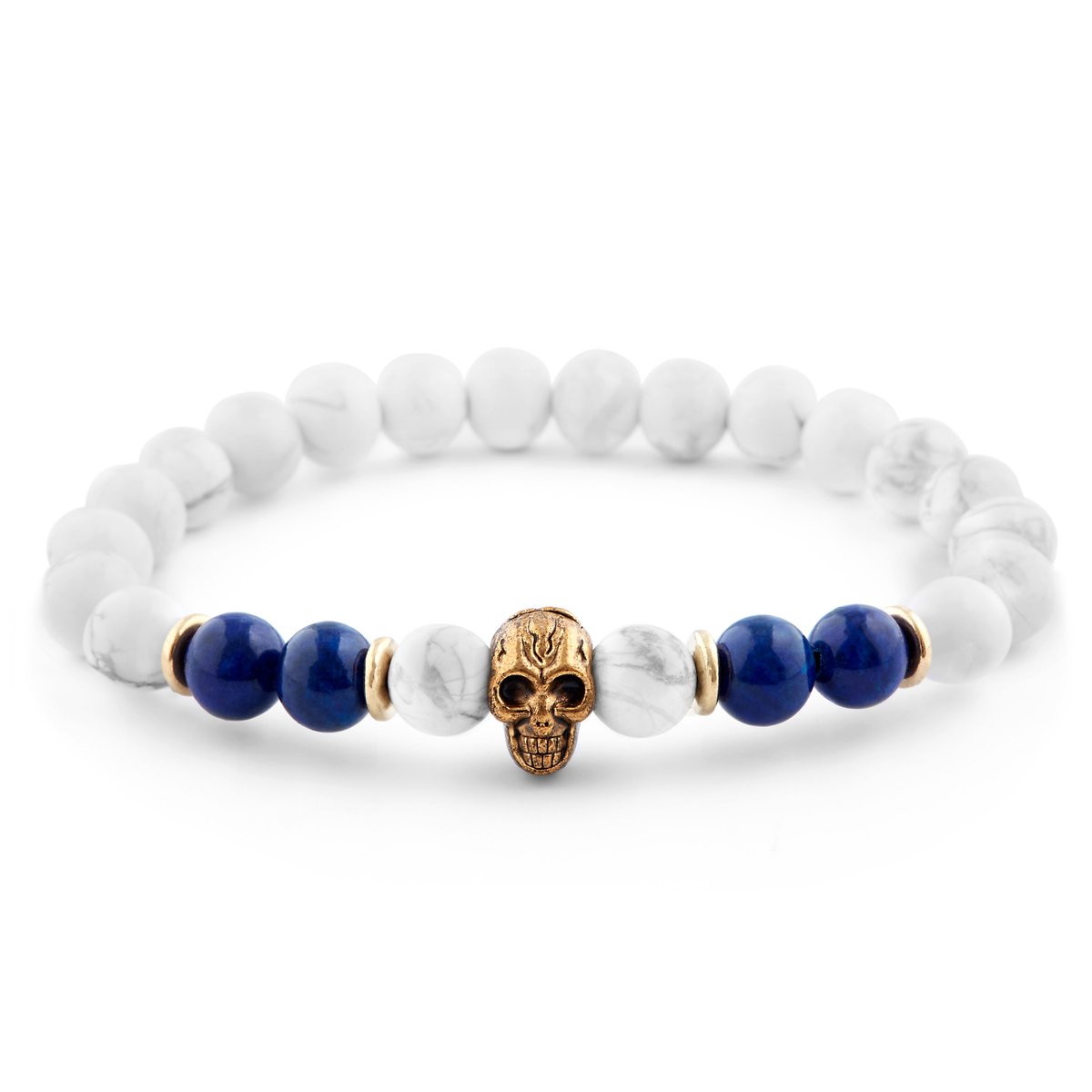 8 mm Schedelarmband van Witte Turquoise en Lapis Lazuli