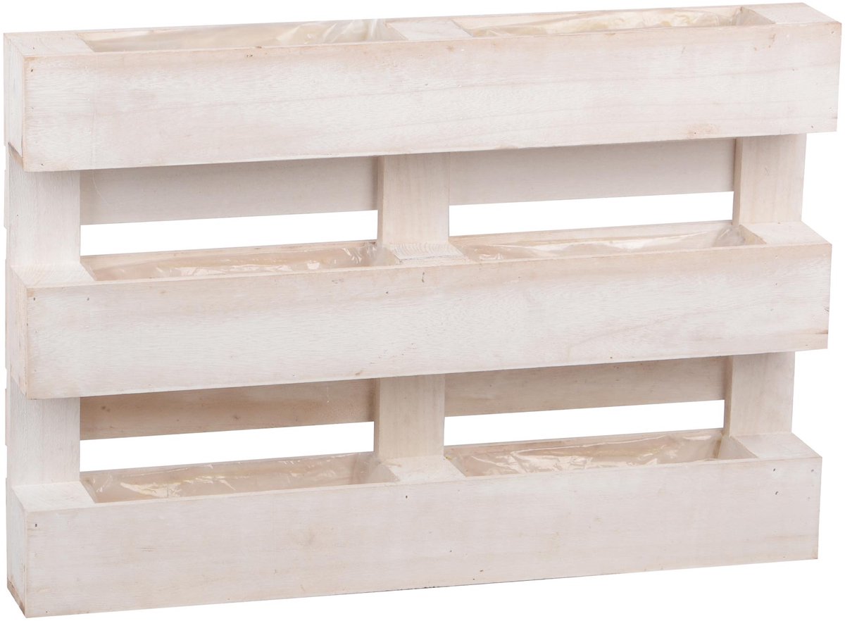 UNUS® Wandplantenbak pallet hout 3 rijen 6 bakken 60 cm wit