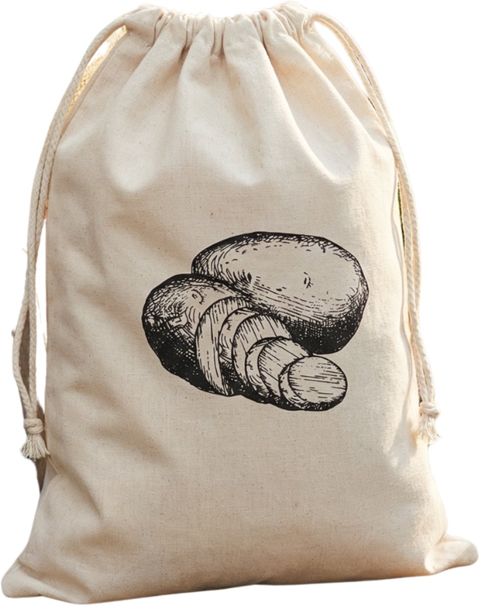 Alpina aardappelzak - katoenen zak voor het bewaren van aardappelen - houdt aardappelen langer vers - ruim en lichtgewicht - met handgreep - afmeting 41x36 cm - kleur bruin