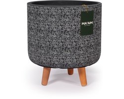 MA'AM Pottery Lian bloempot gezicht op poten - Zwart - D21xH17 (+10cm houten poten)