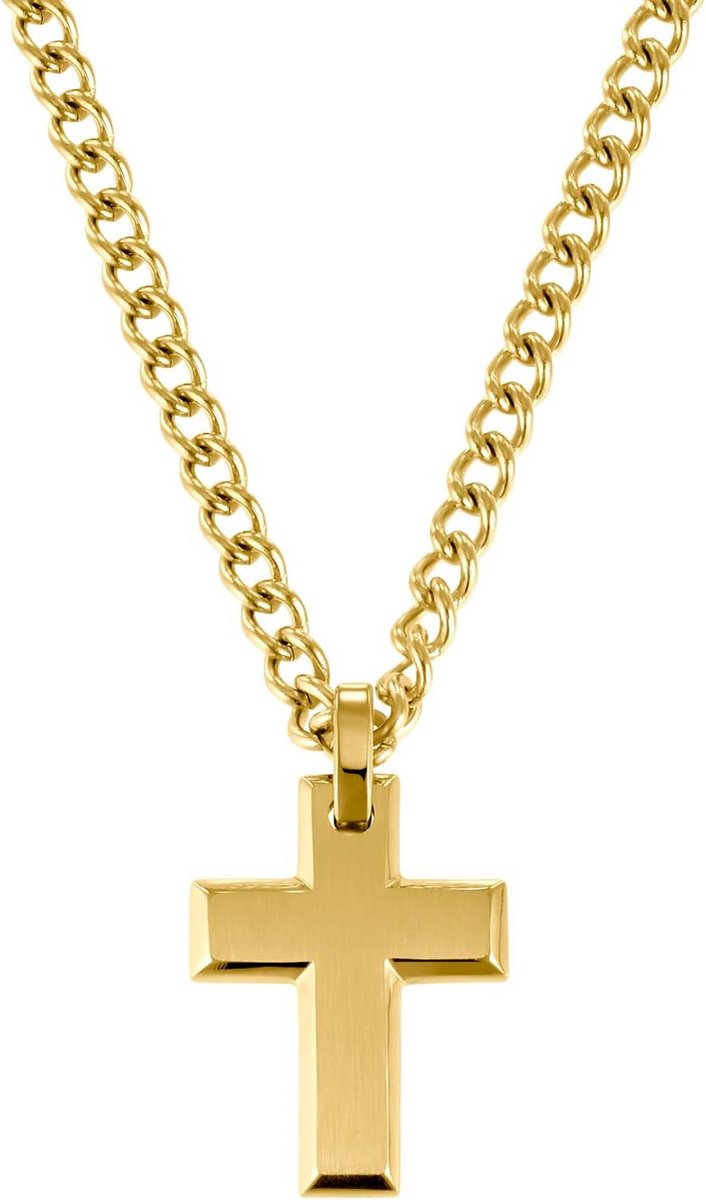 Herenketting RVS met Kruis Hanger, 50 cm, Goudkleurig