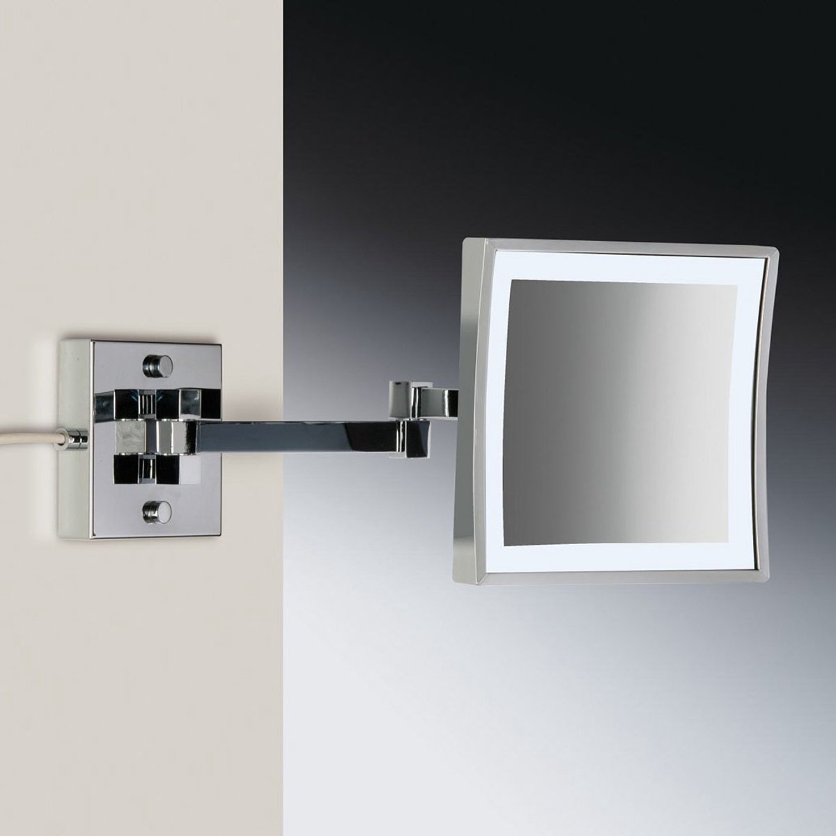 Windisch vergrootspiegel muur x3 LED vierkant 205x205 - L420mm nikkel