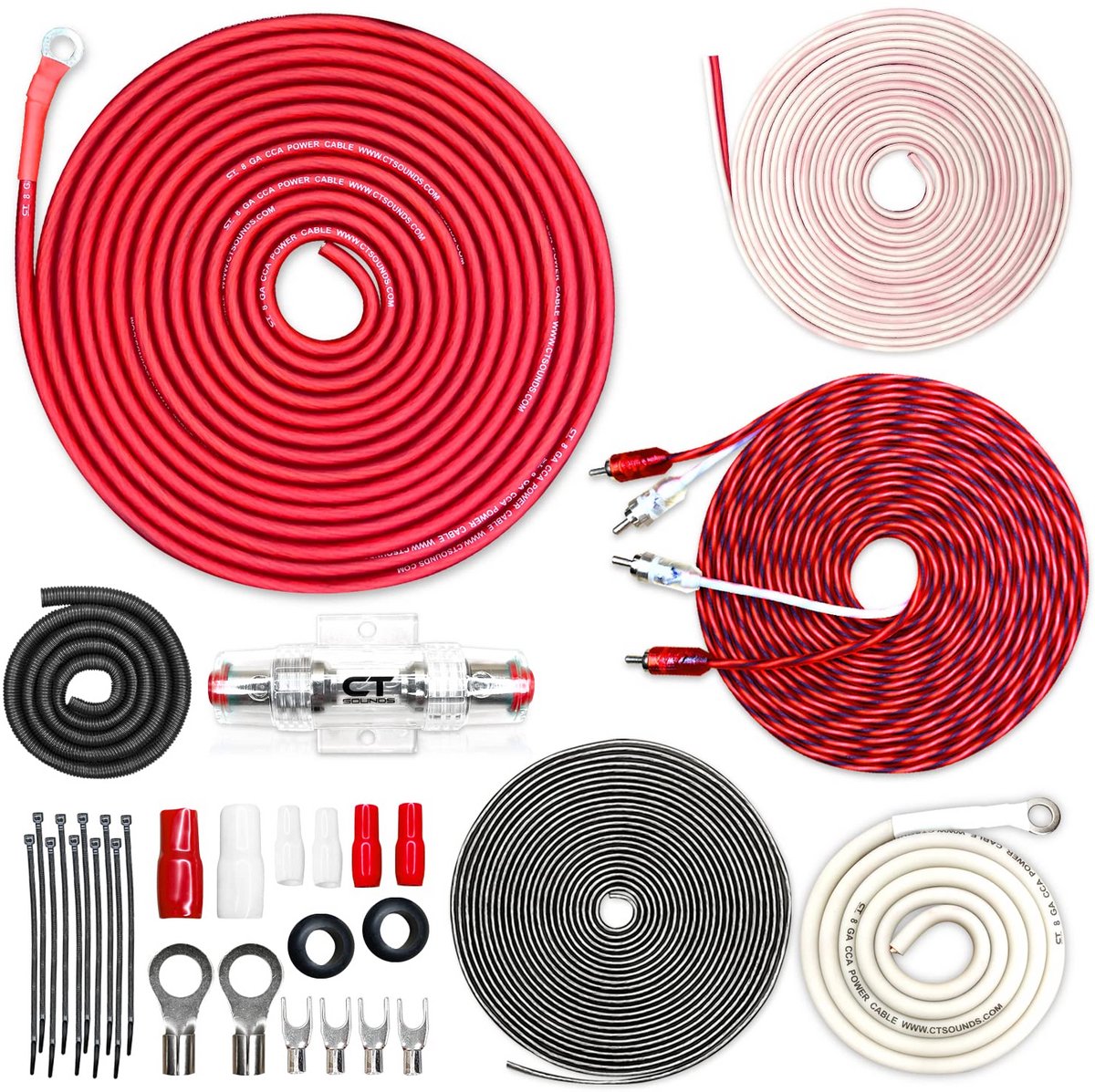 Complete 8 Gauge CCA Kabelset voor Auto Audio Versterker Installatie