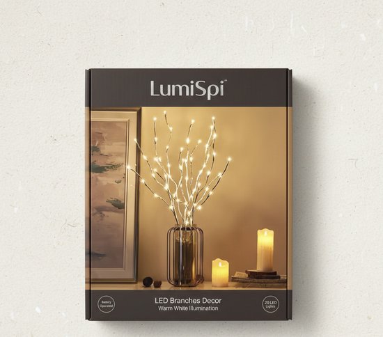 LumiSpi Sfeerverlichting Kerst - Witte berken tak licht - LED verlichting - Kerst tak lamp - Buitenverlichting twijgen - Feestelijke decoratie lamp - Bruiloft decor verlichting - LED berken tak - Buiten en binnen verlichting