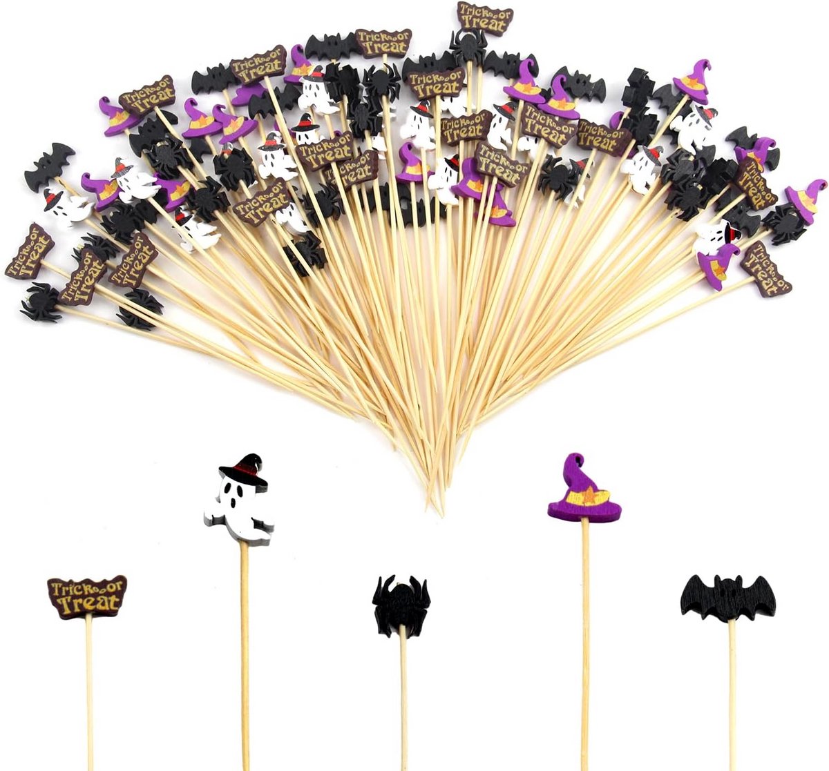 200 Stuks Houten Cocktailprikkers voor Halloween Decoratie