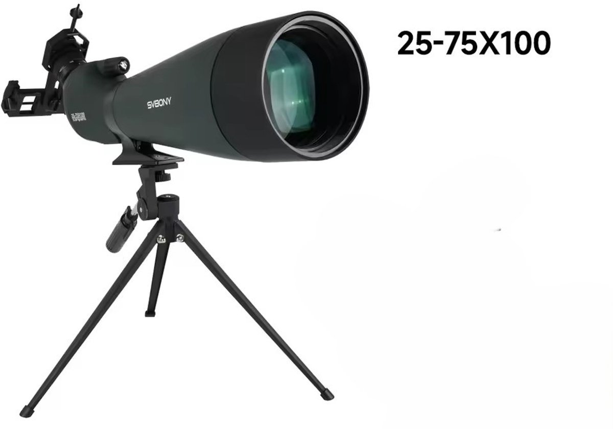 Spotting Scope 25-75x100 met Telefoonhouder – Inclusief Draagtas, Statief en Smartphone-adapter – Vogelkijker voor Vogelspotten, Natuur, Outdoor en Jagen – Monoculair – 25x tot 75x Zoom