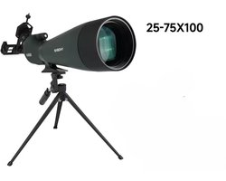Spotting Scope 25-75x100 met Telefoonhouder – Inclusief Draagtas, Statief en Smartphone-adapter – Vogelkijker voor Vogelspotten, Natuur, Outdoor en Jagen – Monoculair – 25x tot 75x Zoom