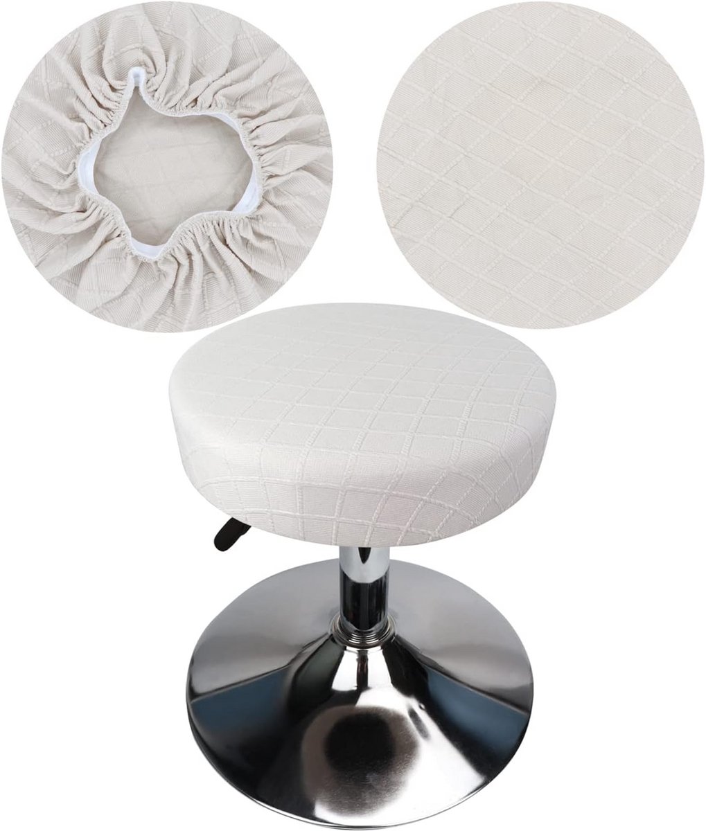 Ronde Krukovertrek Stretchy & Wasbaar voor Barstoel & Keuken – Diameter 30-40 cm – Wit