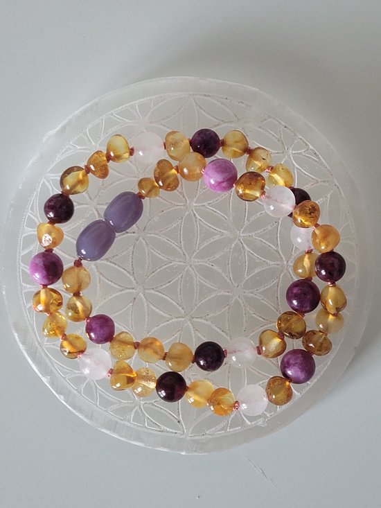 Bracelets by Nature-Barnsteen Kinderketting-Barnsteen-Kinder-Ketting-Originele Baltische Barnsteen-Cherry-Donkerbruin-34cm-Paars-Draaisluiting-Kraamcadeau-Baby cadeau-Handgemaakt-Barokkraaltjes van BRA — afbeelding 2