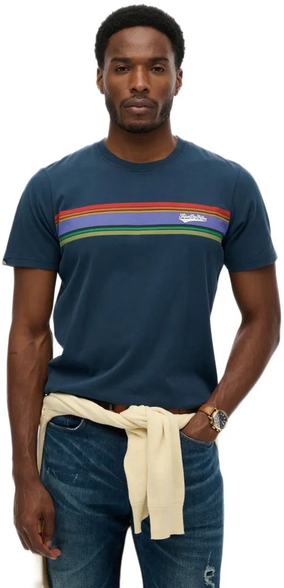 Superdry Outdoor Stripe Logo Relaxed T-shirt Heren T-shirts Marineblauw