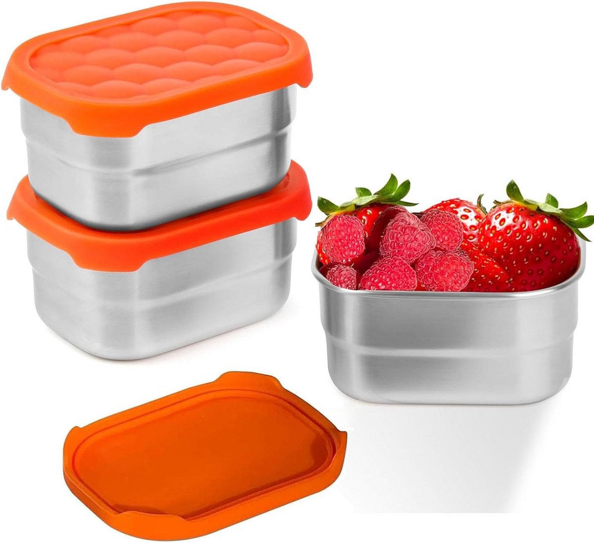 2-delige Snack- en Lunchbakset van Roestvrij Staal met Siliconen Deksel