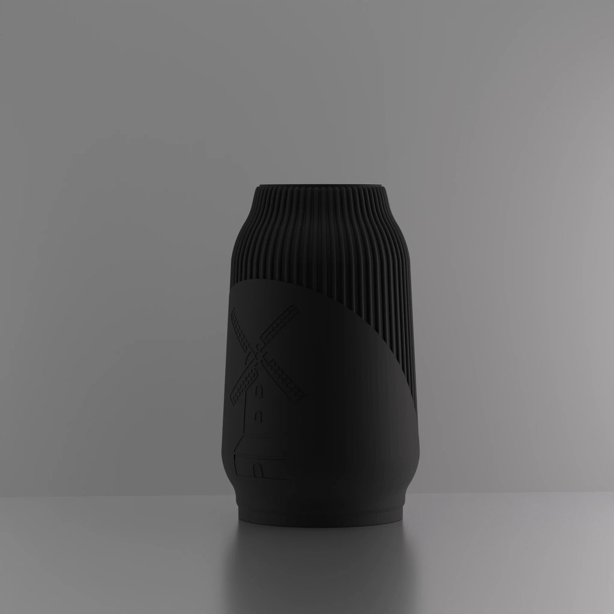 3d-gezellig Miranda met molen - Vaas - Zwart - Maat 25 cm - Kunststof - Modern - Bloemenvaas -100% gerecycled PLA (bioplastic)