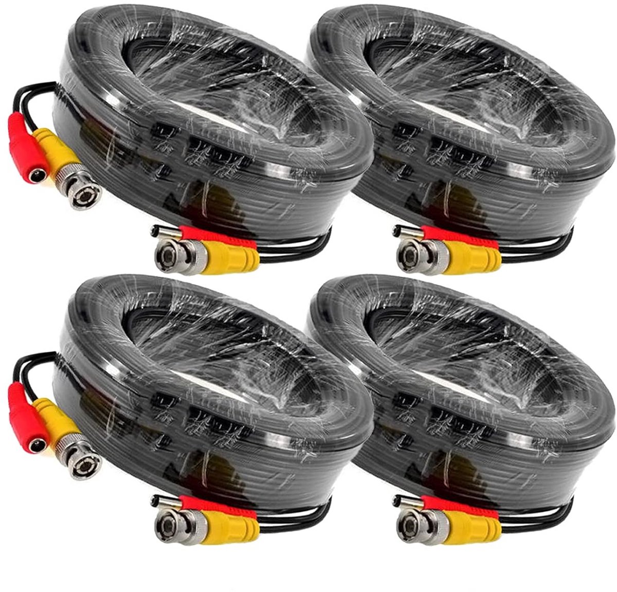 4-pack BNC Video Stroomkabel 15m - Voorgemonteerde CCTV Kabel voor HD Beveiligingscamera en DVR