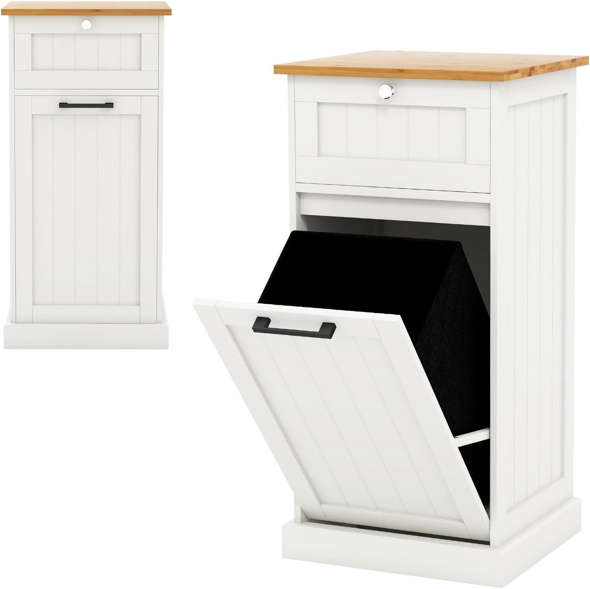 Houten Wasmeubel met Losse Wasmand en Lade voor Badkamer - Wit 40x37x82 cm