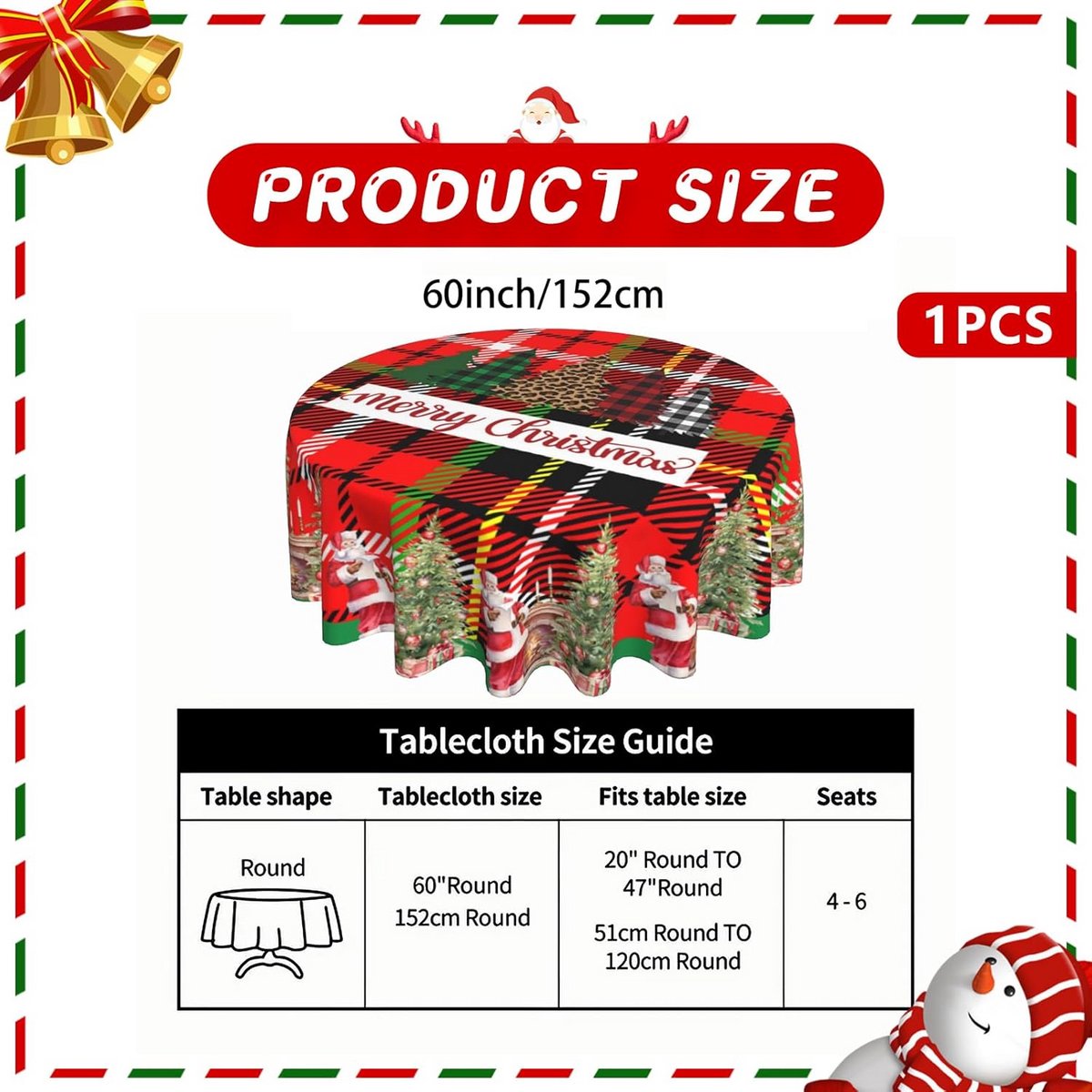 Rood Kerst Tafelkleed Rond 150cm Polyester Wasbaar Tafeldecoratie Feest