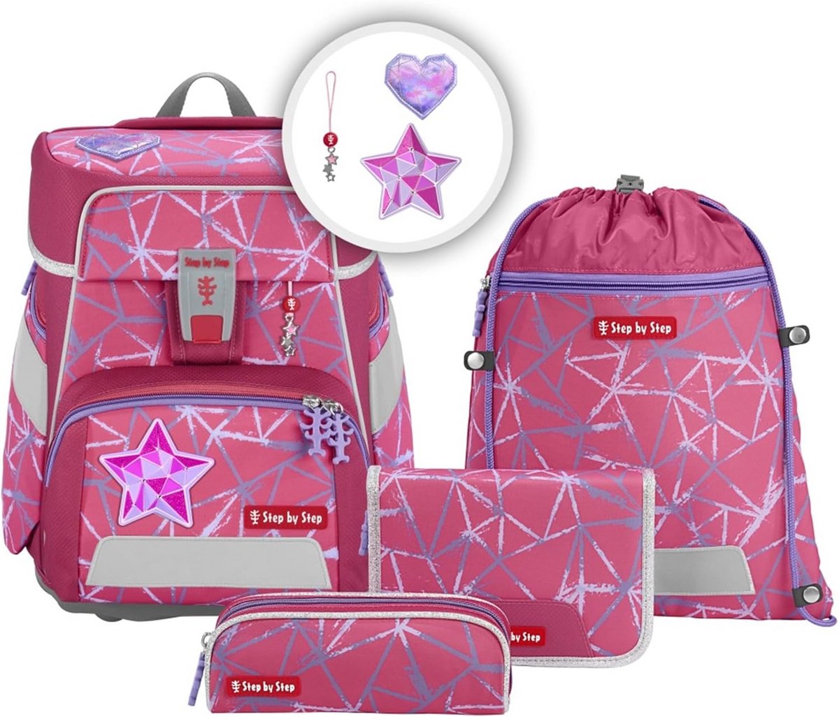 Complete 5-delige Schooltas Set Meisjes: Rugzak, Pennenbakje en Meer - Roze Blauw Paars