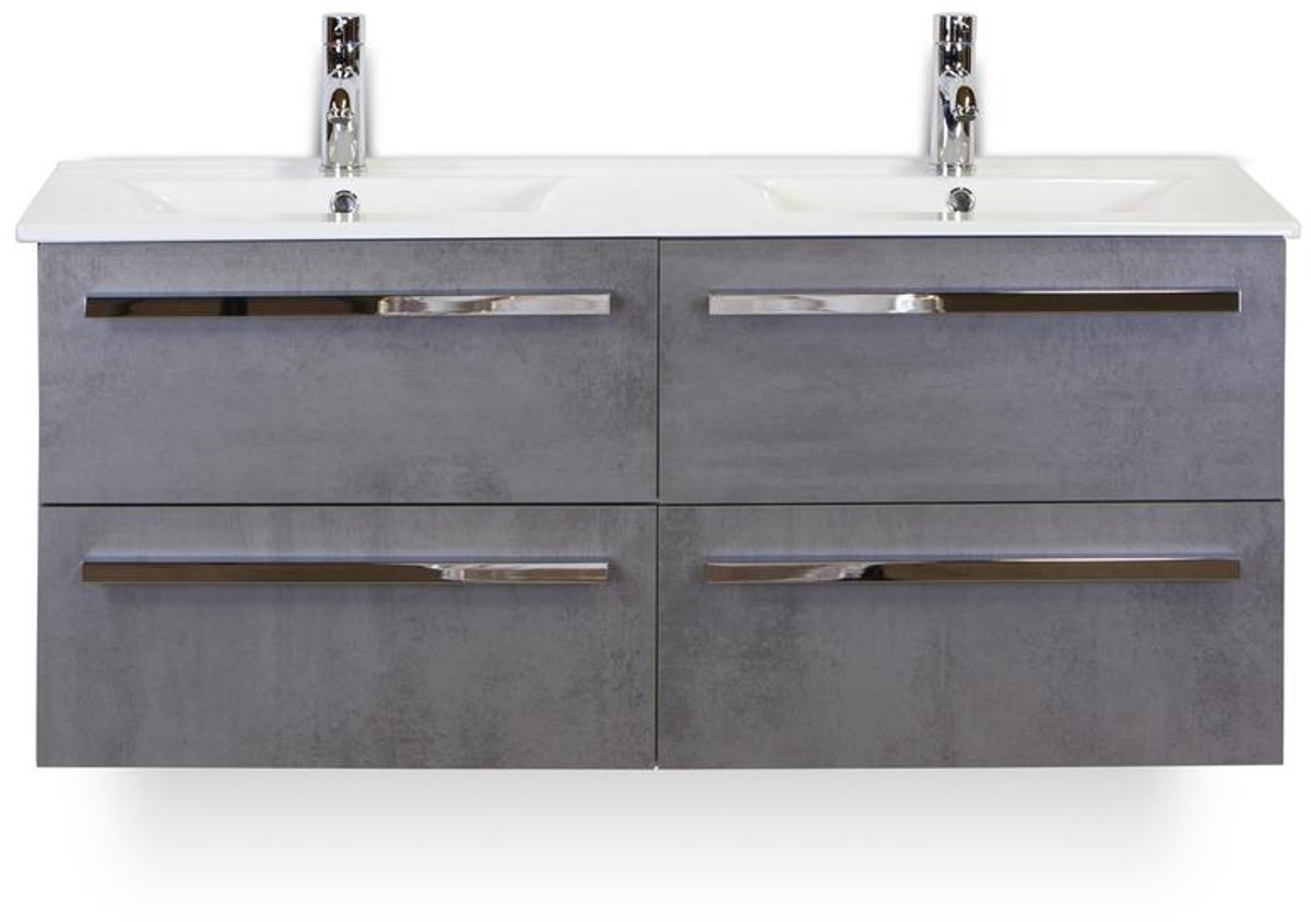Seville Badmeubelset 120 cm - 4 laden Beton Antraciet - Keramische Wastafel Wit Enjoy