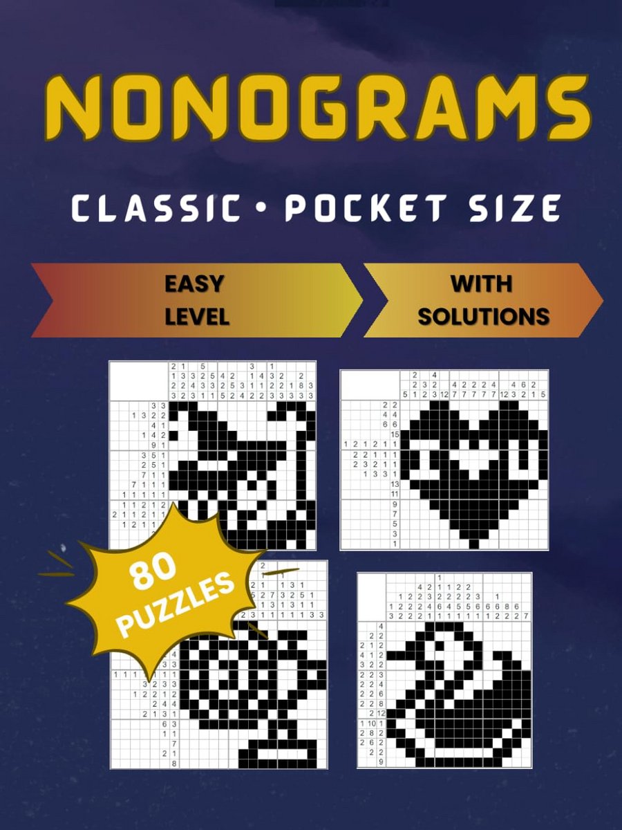 80 Klassieke Nonogrammen Puzzels - Pocketformaat - Gemakkelijk Niveau
