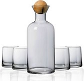 Mémoire® Acqua di Fumo Waterkaraf Set – Luxe Water Karaf met 4 Bijpassende Glazen en Houten Bal– Gerookt Glas Effect – Inclusief Houten Afsluitbal – Design Tafelset – Stijlvol Cadeau voor Thuis, Tafel en Designliefhebbers