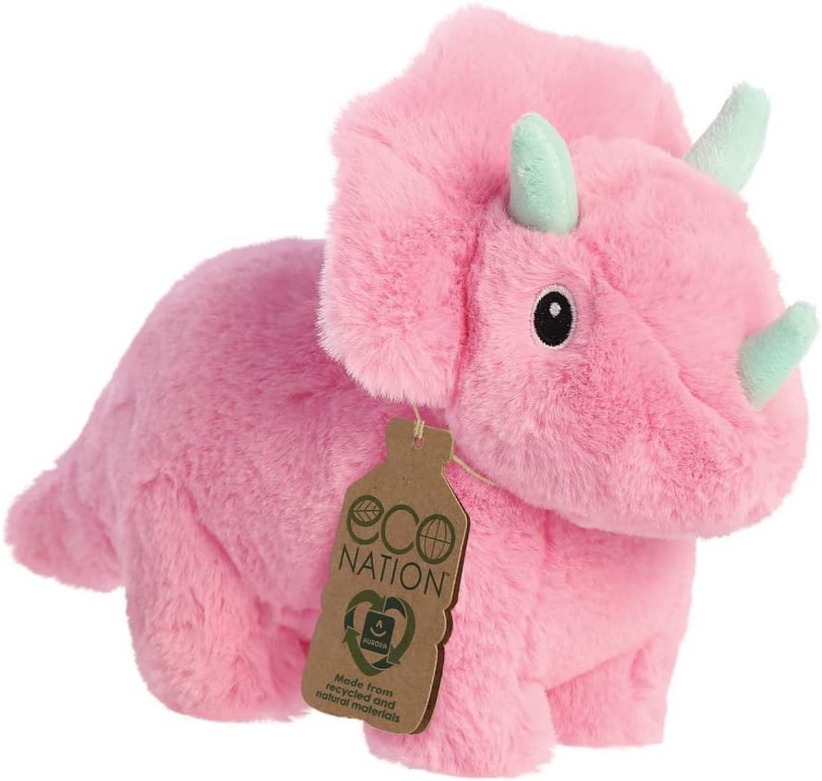 Zachte gerecyclede Triceratops dinosaurus knuffel Roze 20 cm