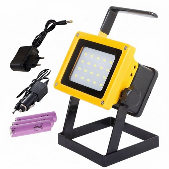 Lampe de chantier LED - Lampe à batterie - Lampe de travail orientable avec batterie - IP65 résistante aux éclaboussures - Lampe de marche - lampe de travail - 100W 1000 Lumen - 6500K