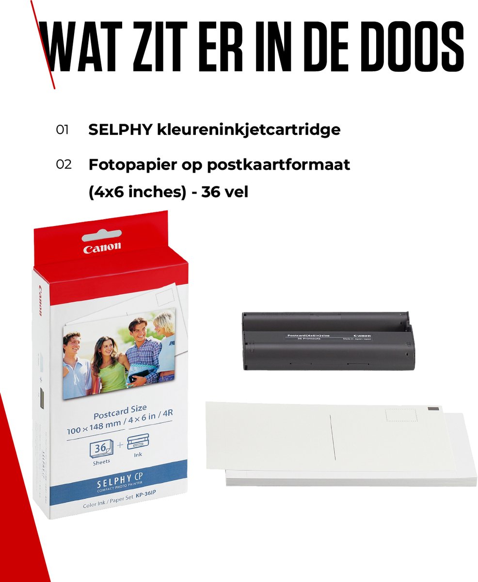Canon KP-36IP - Instant fotopapier - Inkt/papierset - Voor SELPHY CP-printers - Origineel - Ansichtkaartformaat - 36 sheets — afbeelding 5