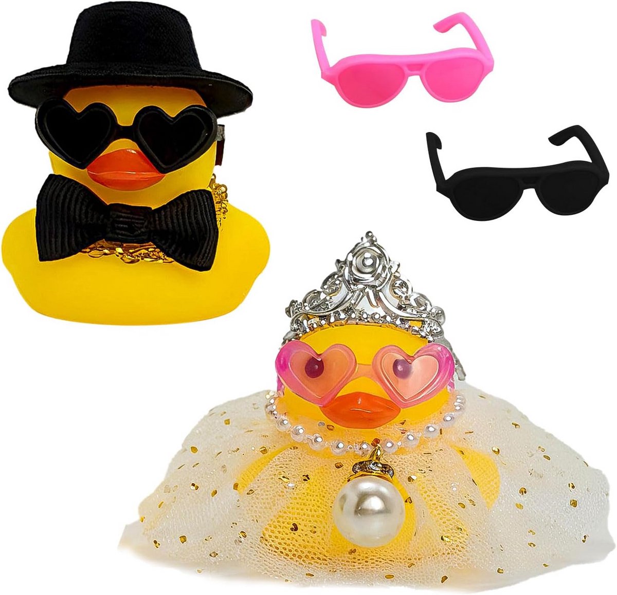 Bruidspaar Geluks Eendjes met Zonnebrillen - Hoogwaardige Rubberen Eendjes Decoratie voor Ceremonie en Cadeau