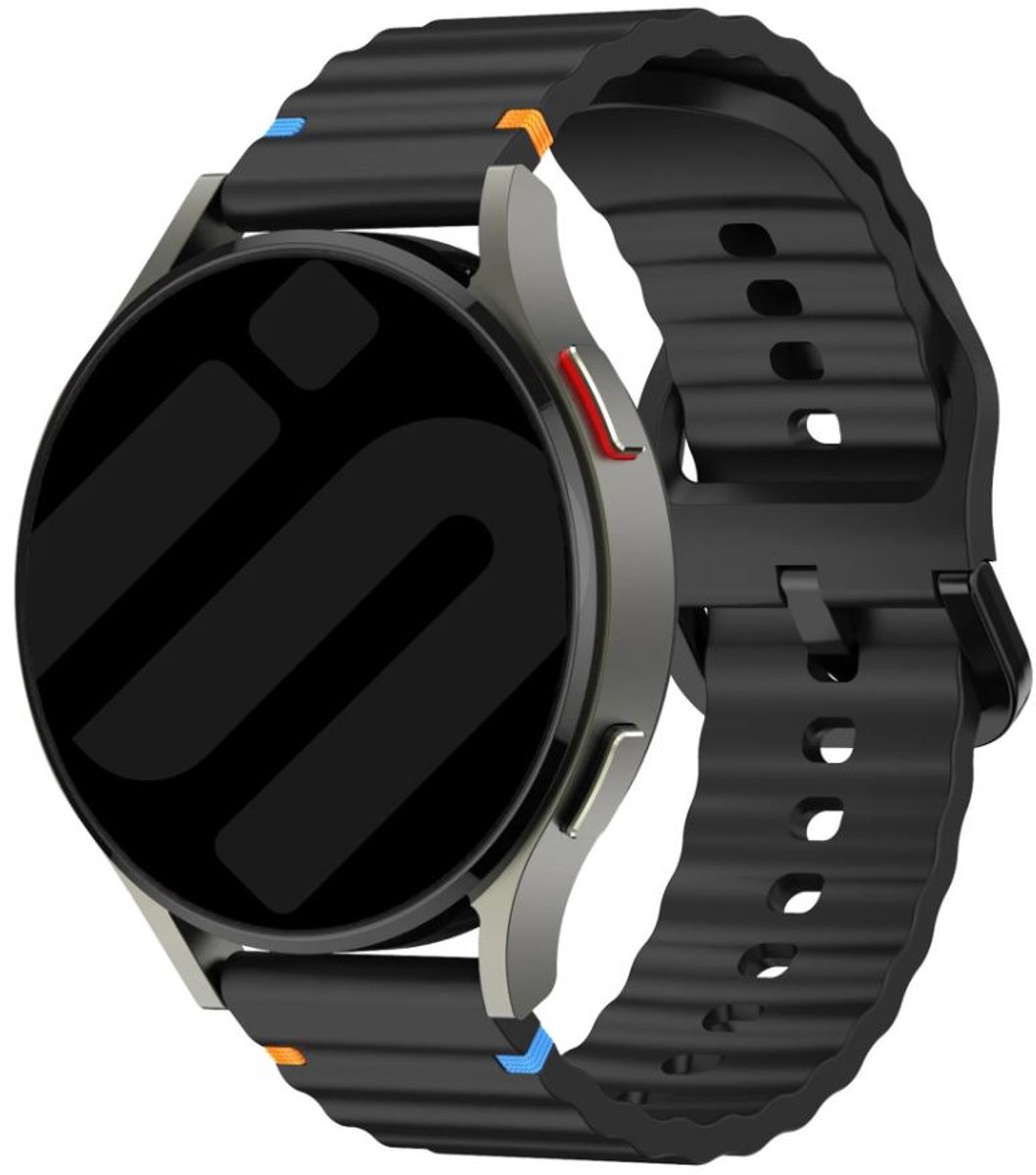 Horlogebandje - Smartwatch bandje - Watchband - Geschikt voor Samsung Galaxy Watch 7 (40 & 44mm) / 6 Classic (43 & 47mm) / 5 (Pro) / 4 (Classic) / FE - Siliconen Wave - Zwart - Jonyx