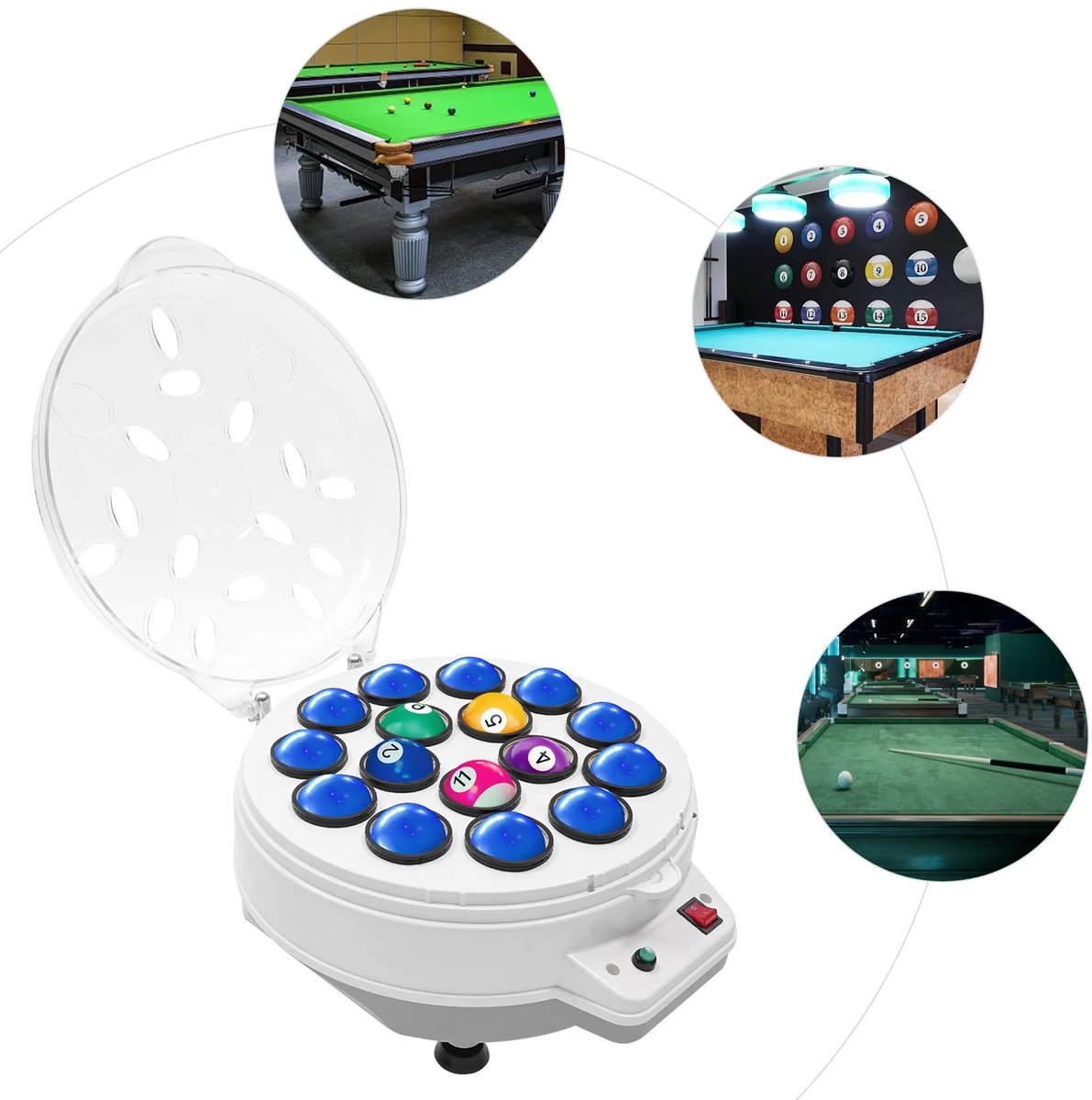 Sensova Automatische Biljartbal Cleaner 180W – Elektrische Polijstmachine voor 16 Biljartballen – 1000 RPM – Tafelmodel Biljartbalreiniger voor Amerikaans en Brits Biljart – 220V E