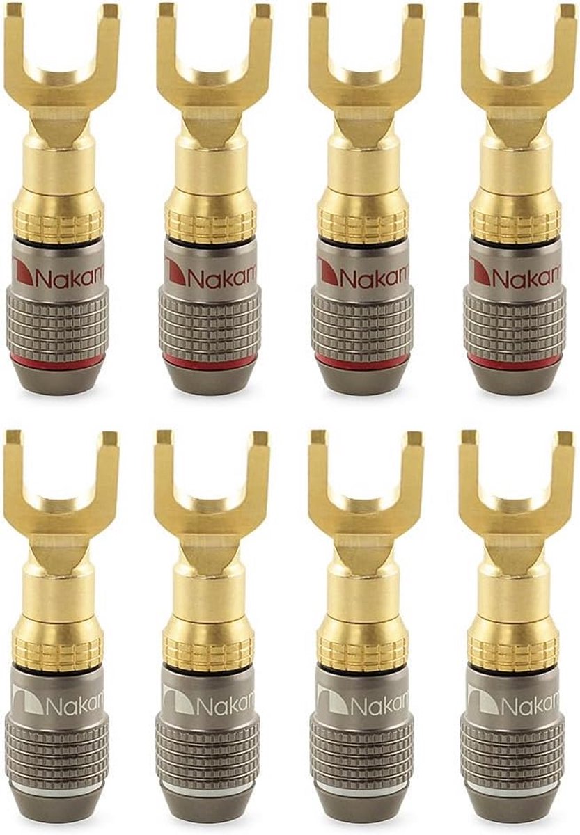 Set van 8 Vergulde Spade Banaanstekkers voor Hifi Speakers en Versterkers (10-18 AWG)