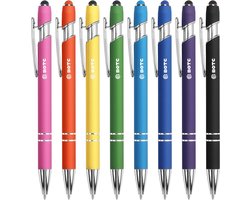 BOTC Balpennen - Stylus Intrekbare Balpen met Styluspunt 2in1 - Metalen Stylus Pen voor Touch Screens - 1,0 mm Zwarte Inkt - 8 Pack