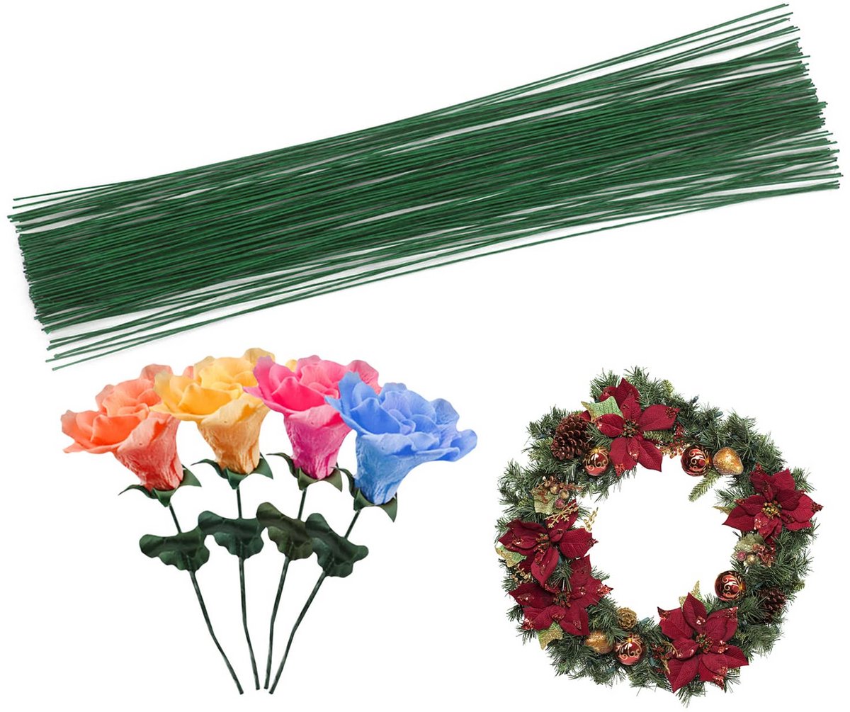 100x Bloemensteeldraad Donkergroen (22 Gauge, 35cm) - Stekendraad voor Bloemstukken en Knutselen