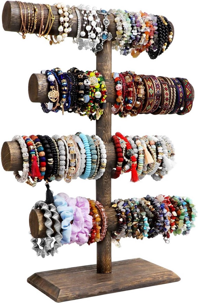 Houten Armband Presentatiestandaard 4 Laags - Display voor Sieraden, Kettingen en Horloges