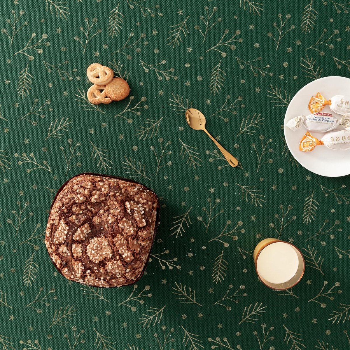 Kerst Tafelkleed Groen en Goud Jacquard Rechthoekig 140 x 100 cm