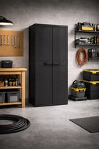 Fameilleur smalle Kunststof opbergkast zwart antraciet 65x37x165 cm met verstelbare planken-hoge kast met deuren voor schuur garage berging kantoor hobbyruimte –stevige kast voor gereedschap schoonmaakmiddelen tuinkussens opbergmateriaal- opberg kast