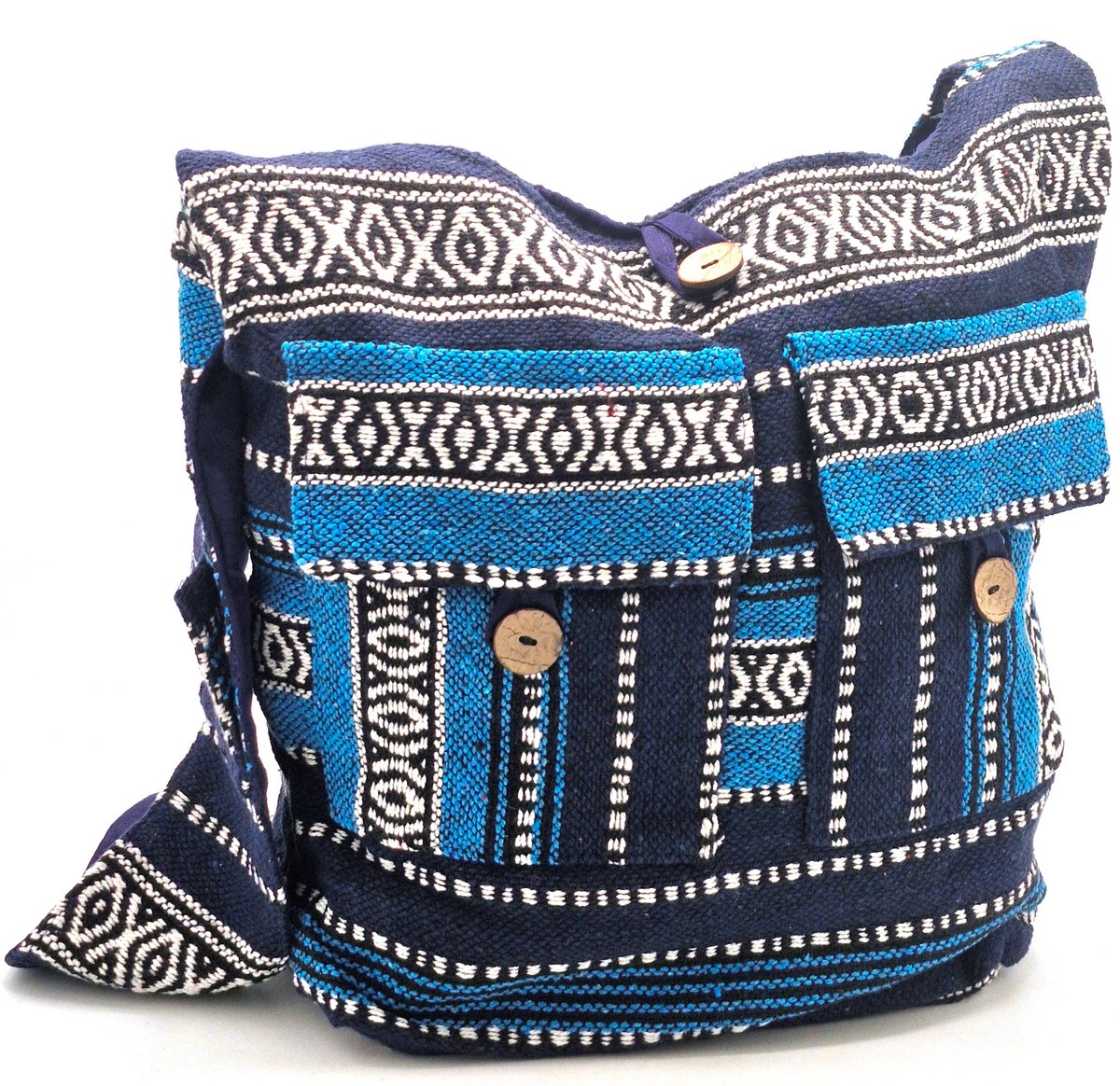 Hobotas Geweven Stof met Etnisch Patroon blauw - met ritssluiting - (bxhxd) ca. 37cm x 33cm x 10cm