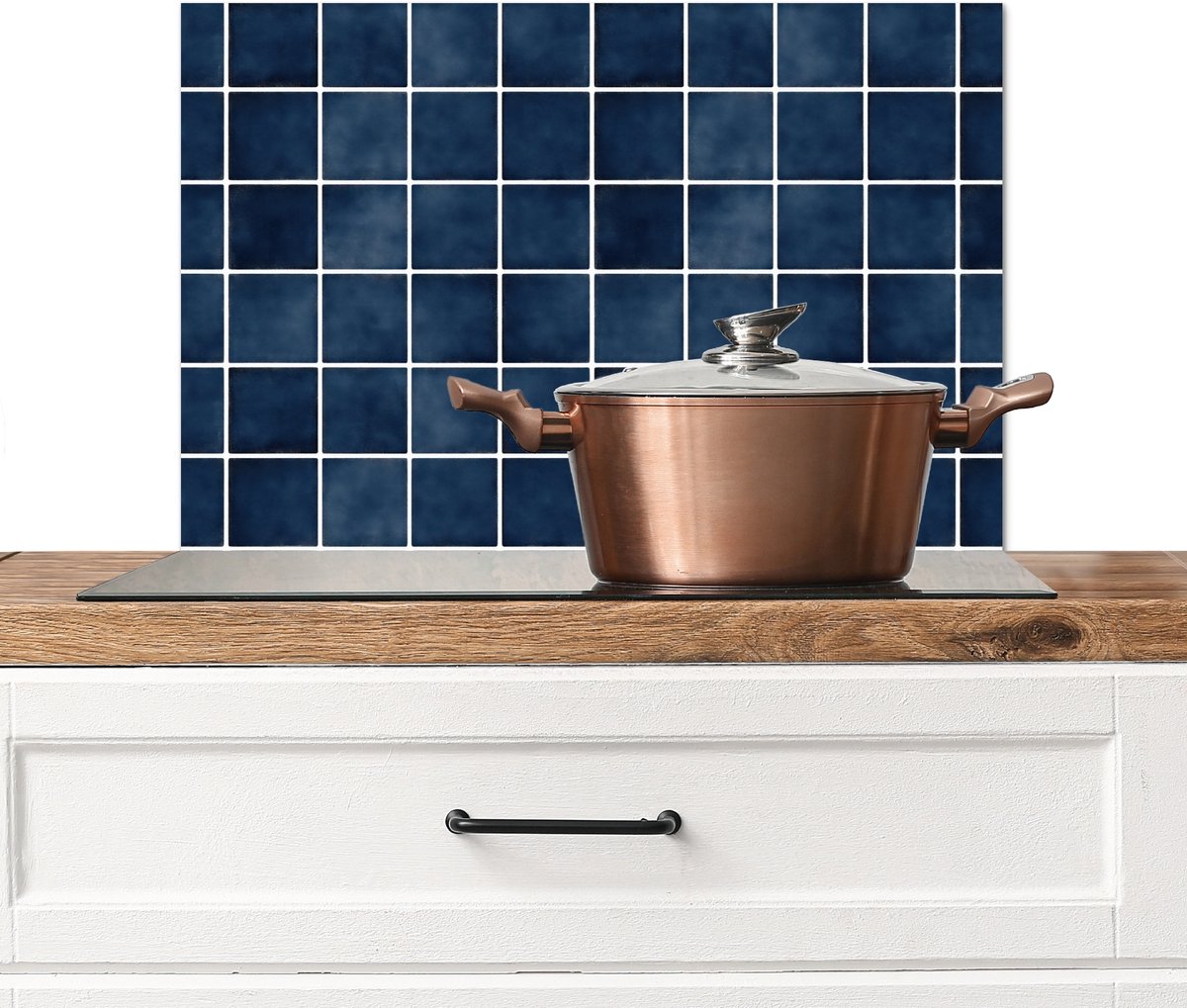 Spatscherm keuken 60x40 cm - Kookplaat achterwand Tegel - Modern - Blauw - Muurbeschermer - Spatwand fornuis - Hoogwaardig aluminium