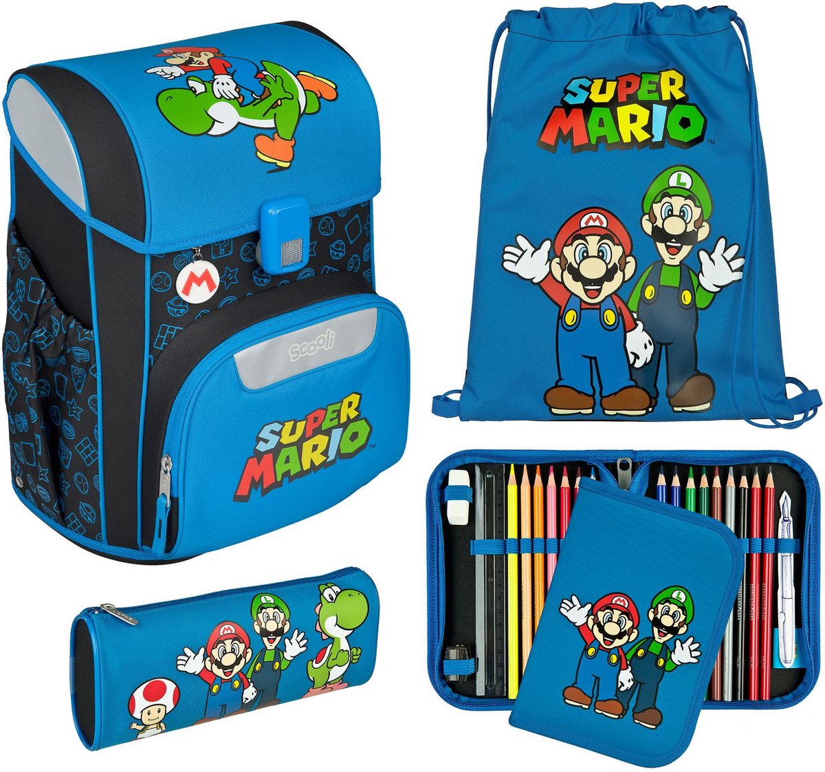 Scooli schooltas EasyStart Schulranzen-Set 5-delig Super Mario blauw