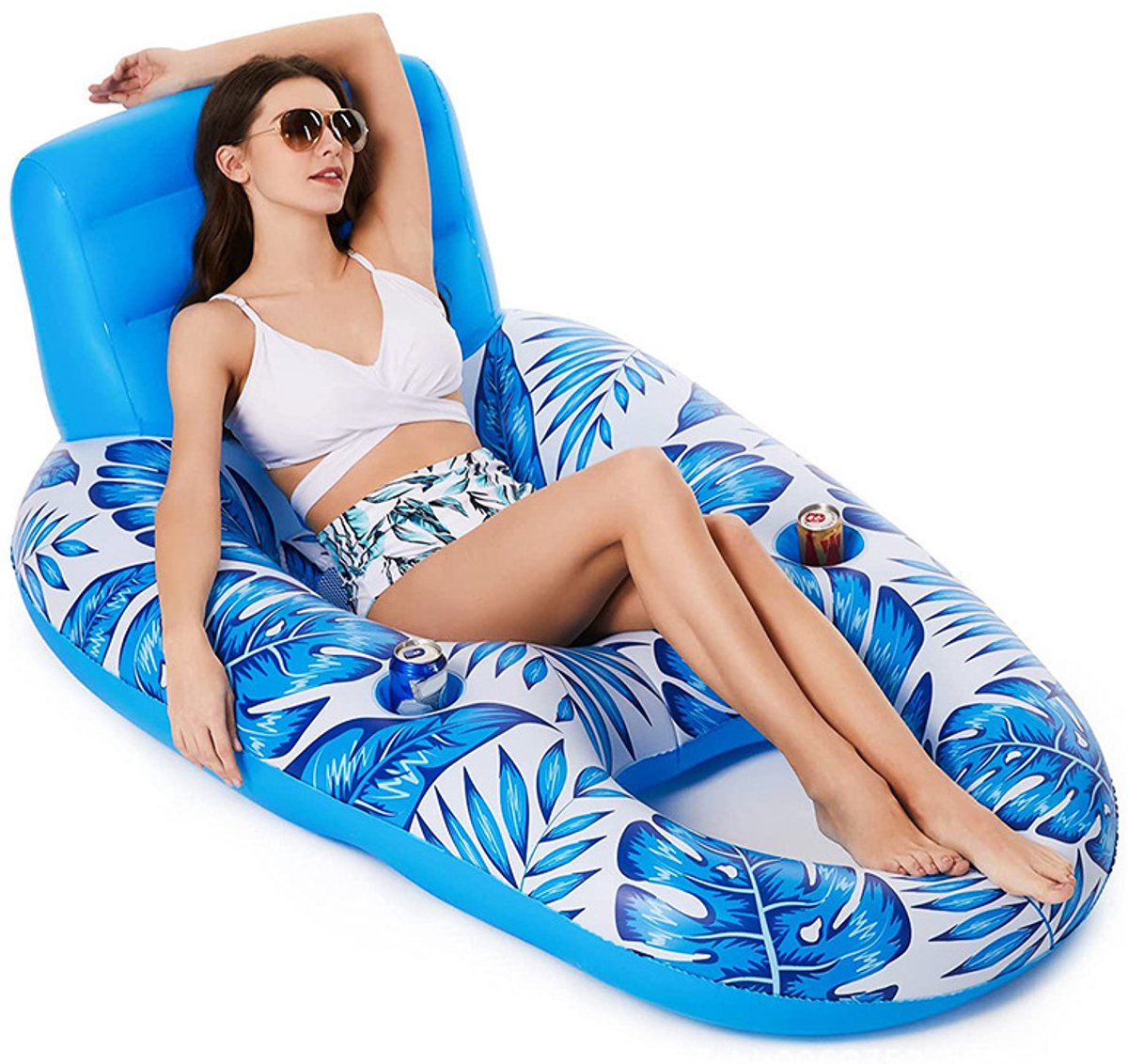 Opblaasbare Zwembadlounger – Tanning bed -t anning luchtbed– Drijvende stoel voor volwassenen – Zwembadligbed – Inclusief handpomp – Groot recreatieligbed voor buiten en op het strand – 140 x 120 x 70 cm – Blauw