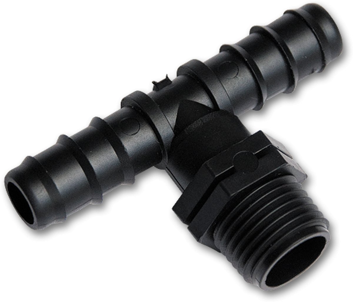 Bradas T-stuk koppeling - 1/2 inch buitendraad - 2 x 16 mm slangtule - voor druppelslang en irrigatieslang