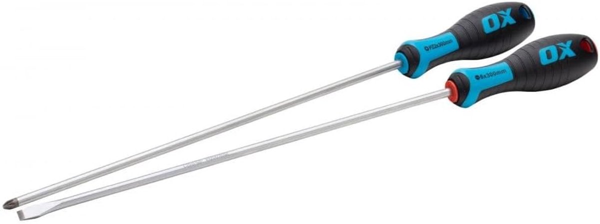 Schroevendraaier Set - Lange Schroevendraaiers - Moeilijke Klussen - Magnetische Punt - 300mm Lengte - Blauw Rood