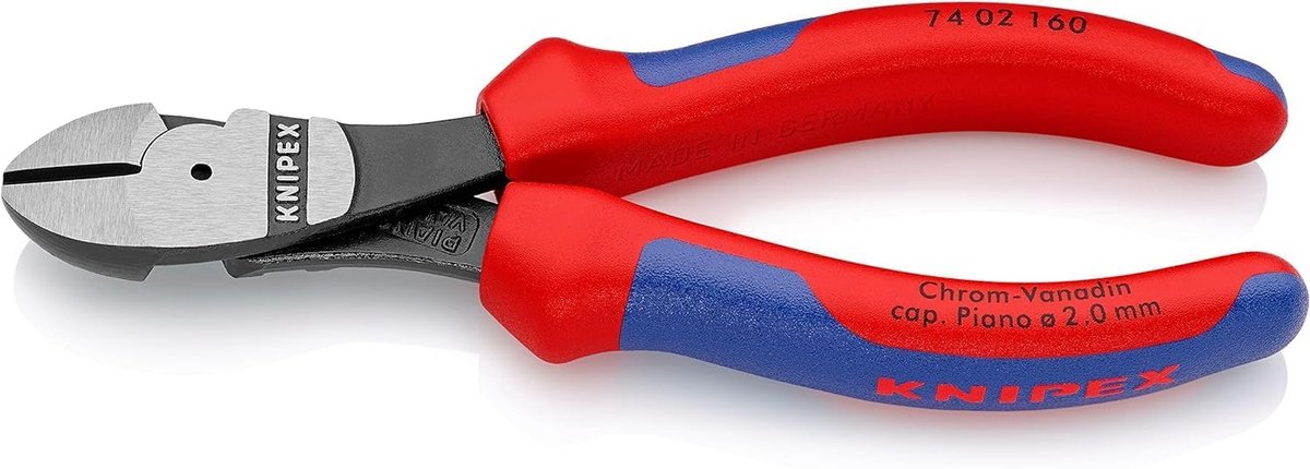 Kracht zijsnijtang - Zijkniptang professioneel - Hard materiaal snijden - 20% krachtbesparing - 160 mm - Blauw rood