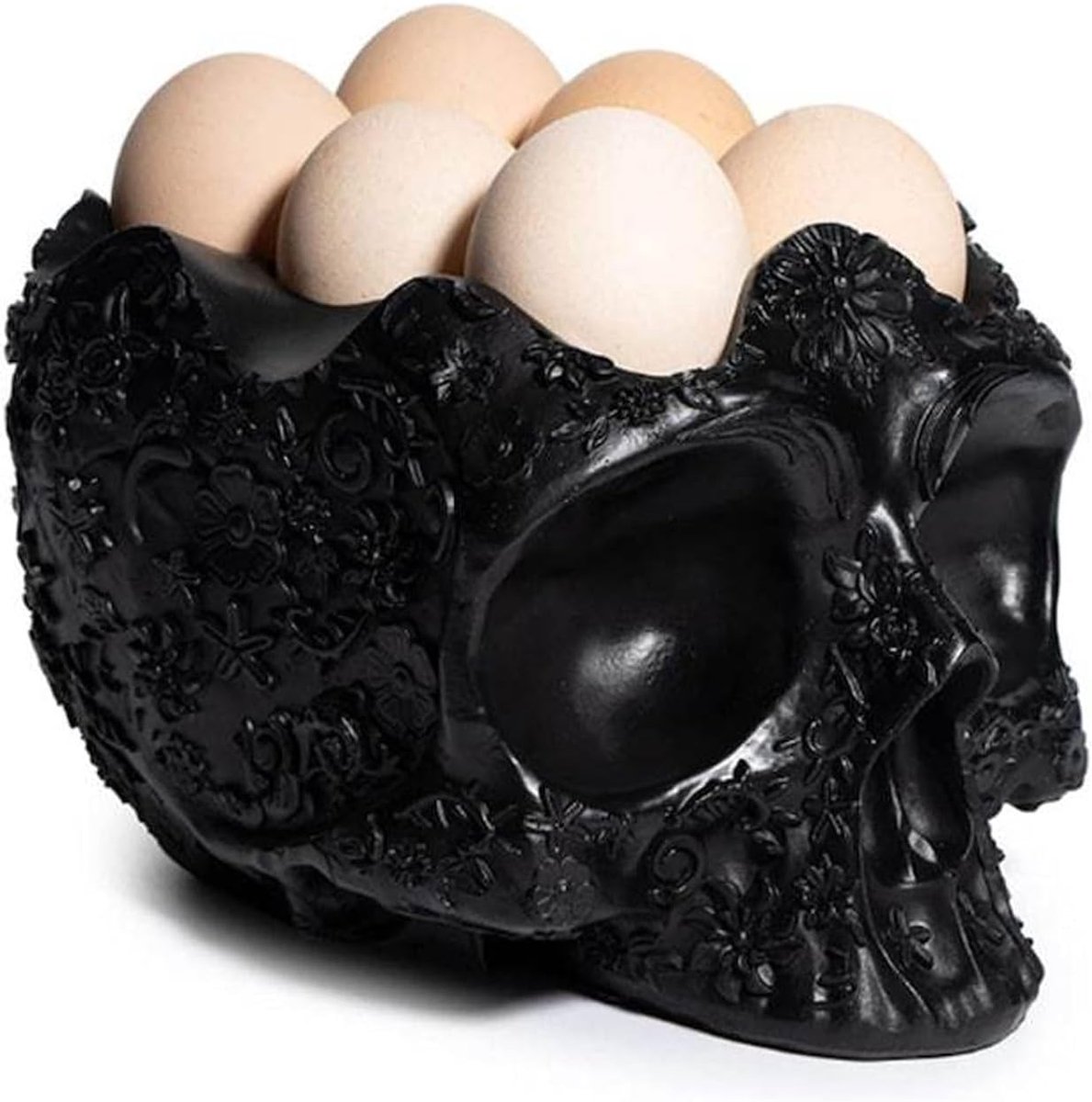 Eierdispenser Houder - Ei Opslag - Keuken Decor - Uniek Schedel Design - 15 x 20 x 12 cm - Zwart