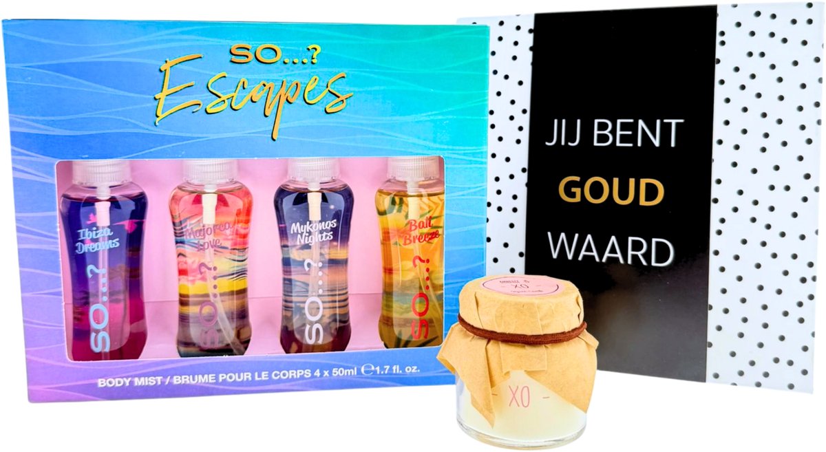 Miss So...? Escapes Cadeauset met Mini Set - Chocoladewens & Kaarsje – Chocolade Giftbox | Luxe Verwenpakket | Jij bent Goud waard