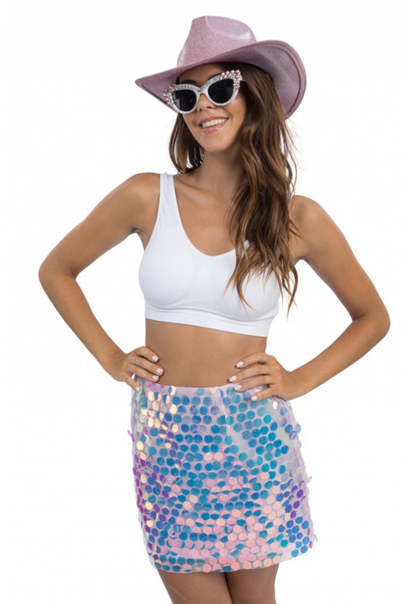 Chaks – Verkleedkleding Rok – Pailletten Iridescent – Roze – Dames - Maat L