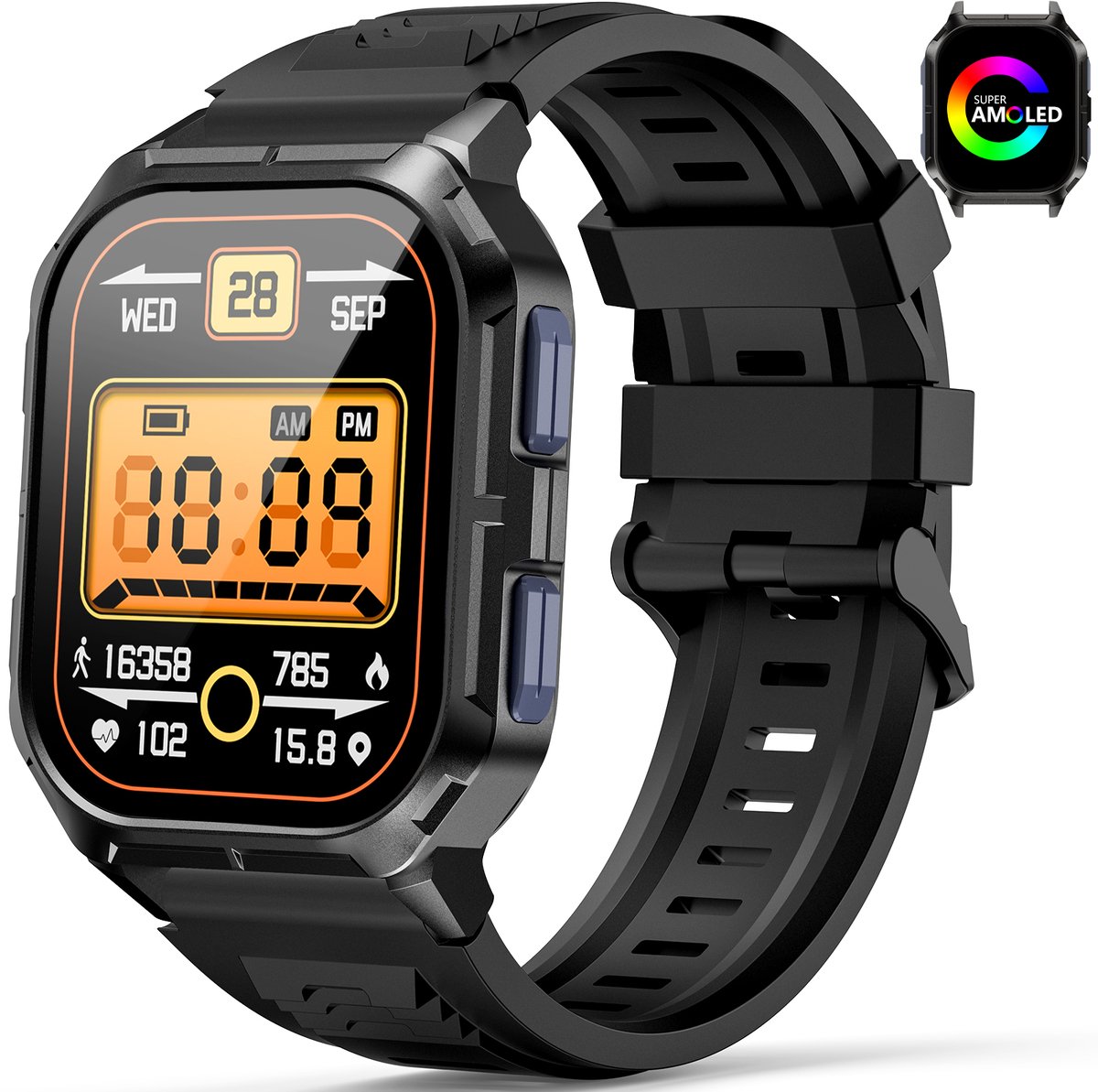 Sytifro Smartwatch D28 - Outdoorhorloges - 1.46'' Display - Smartwatch Heren en Dames - Belfunctie - IP68 Waterdicht - 120+ sportmodi - Stappenteller - Hartslagmeter - Saturatiemeter - Sport Horloge - Geschikt voor iOS/Android- 350 mAh - Zwart