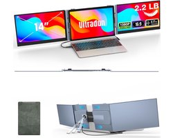 SAVI® Professionele Portable Monitor Pro 2024 - Full HD - 13” / 17,4” Tri-Screen - Laptop Scherm Uitbreider - Zilver - ‎35cm x 21cm x 3cm