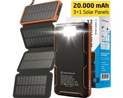 Forturus® Solar Powerbank 20.000 mAh met 4 Zonnepanelen en 20W Snelladen voor Outdoor en Noodpakket