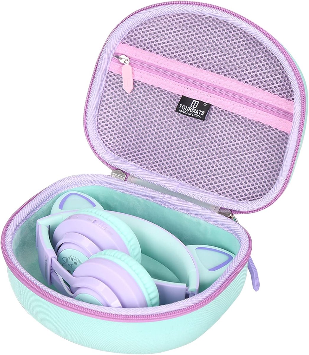 Harde Hoes - Draagbare Case - Hoofdtelefoon Bescherming - Waterdicht Krasbestendig - 19.9 x 17.2 x 11.9 cm - Paars Groen